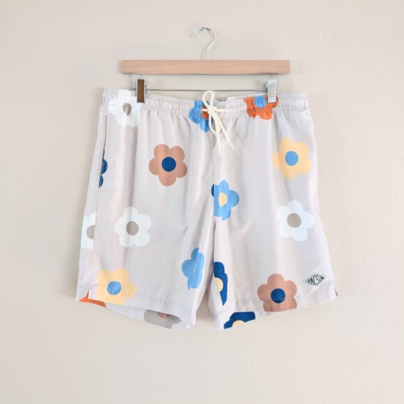 Men's PacSun‎ Light Gray Daisy Print Swim Trunks 6" Inseam Size L Relaxed - Picture 1 of 15